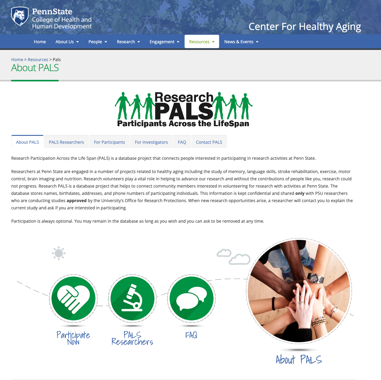 screenshot of Penn State PALS program website