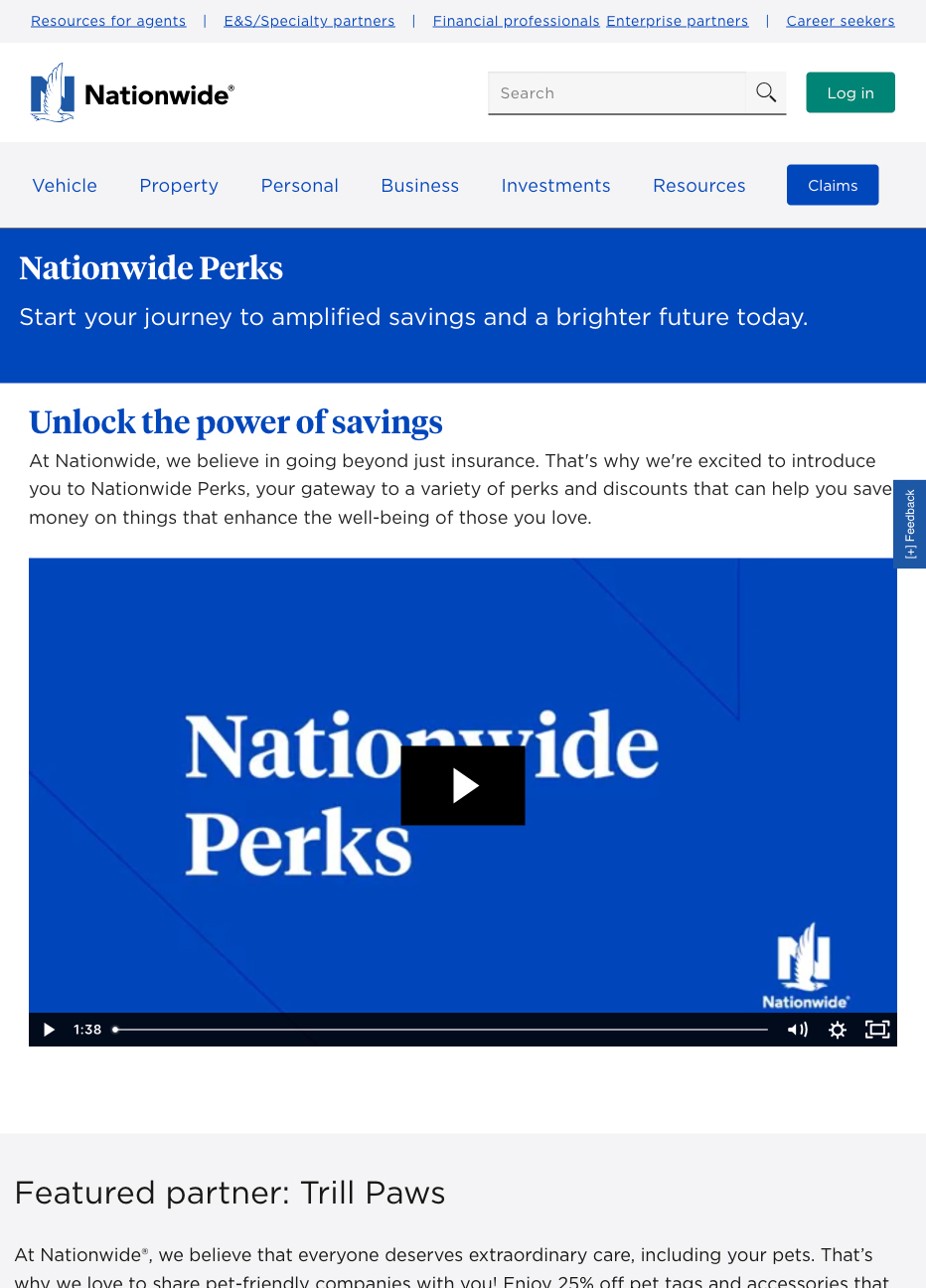 Perks and rewards website screenshot